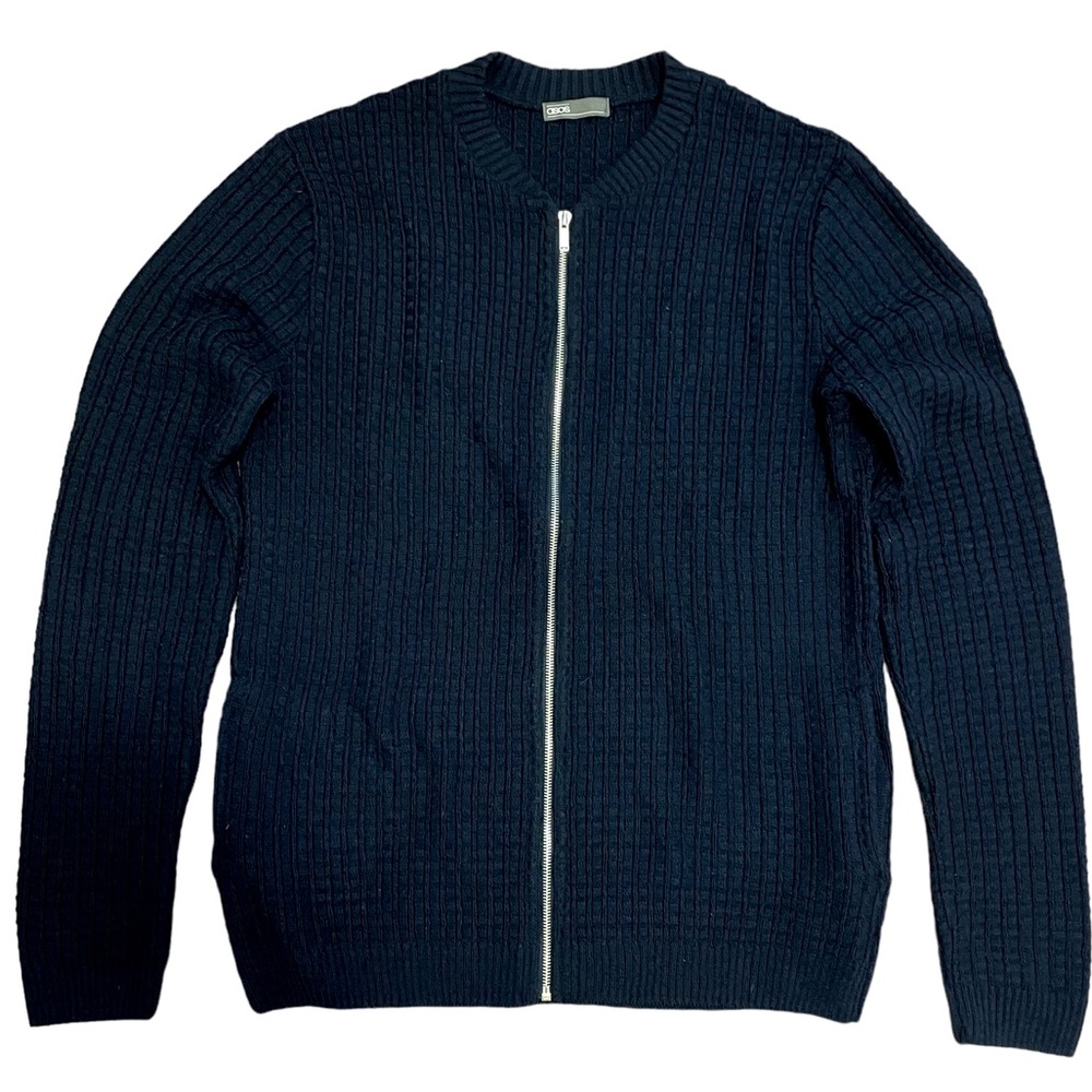 Mens ASOS Zip Up Knit Bomber Jacket, Navy
